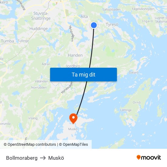 Bollmoraberg to Muskö map