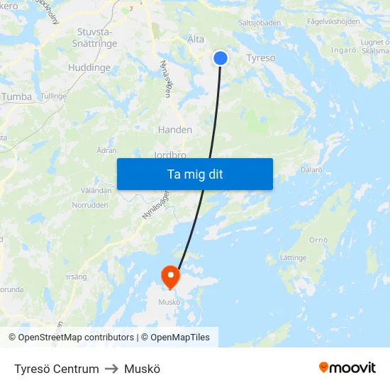 Tyresö Centrum to Muskö map