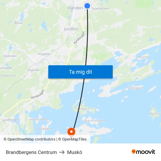 Brandbergens Centrum to Muskö map