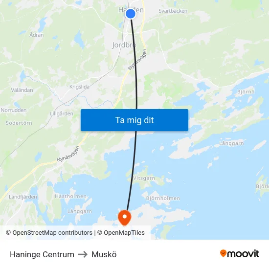 Haninge Centrum to Muskö map