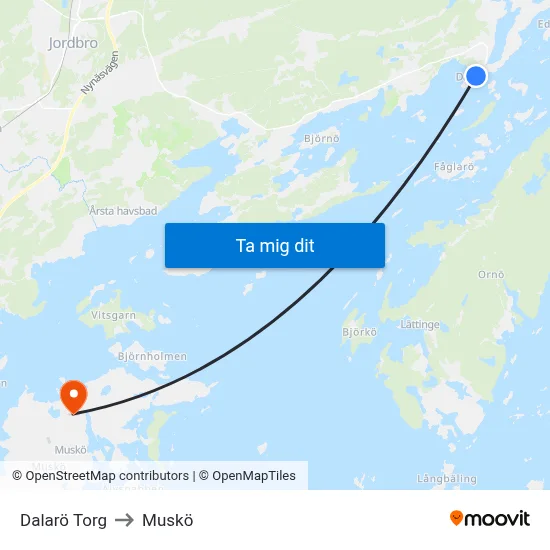 Dalarö Torg to Muskö map