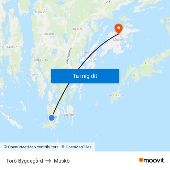 Torö Bygdegård to Muskö map