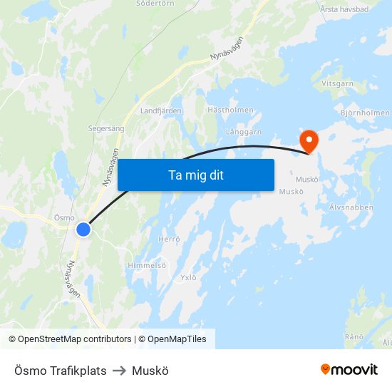 Ösmo Trafikplats to Muskö map