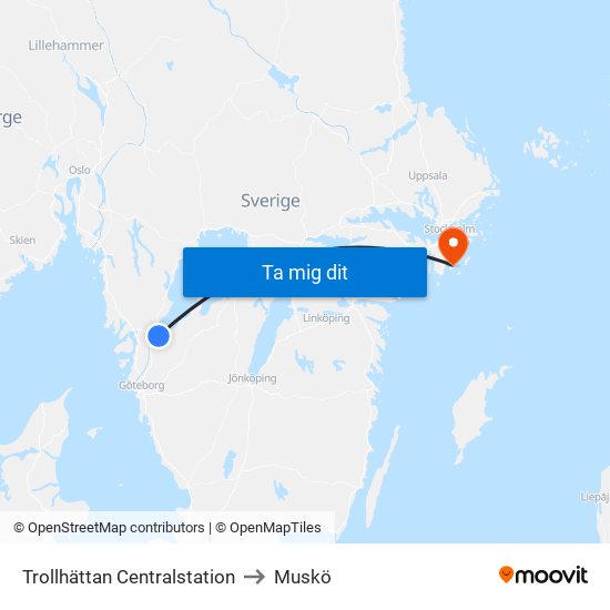 Trollhättan Centralstation to Muskö map