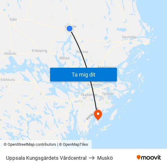 Uppsala Kungsgärdets Vårdcentral to Muskö map