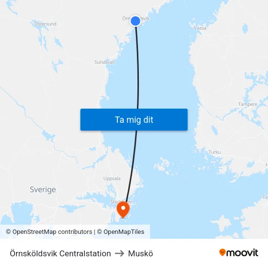 Örnsköldsvik Centralstation to Muskö map