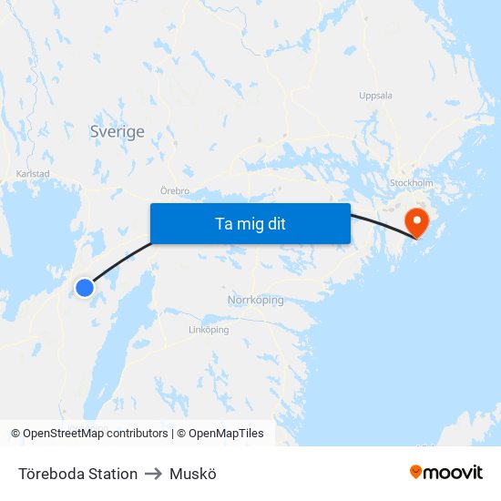 Töreboda Station to Muskö map