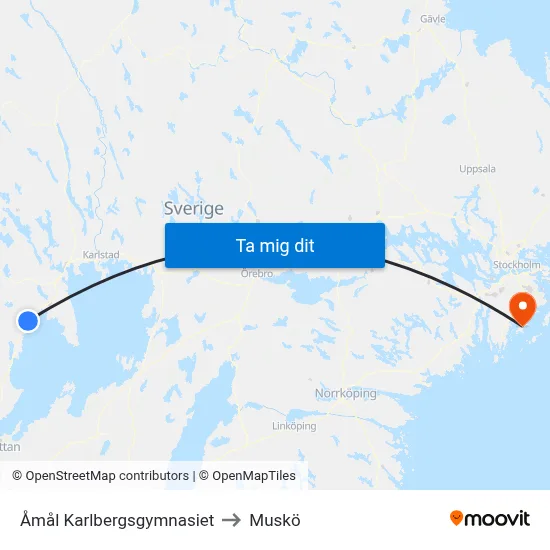 Åmål Karlbergsgymnasiet to Muskö map