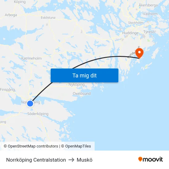 Norrköping Centralstation to Muskö map