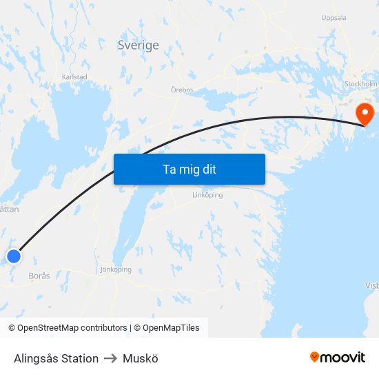 Alingsås Station to Muskö map