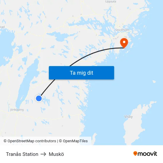 Tranås Station to Muskö map