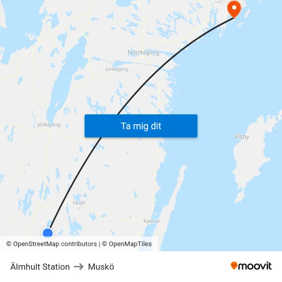 Älmhult Station to Muskö map