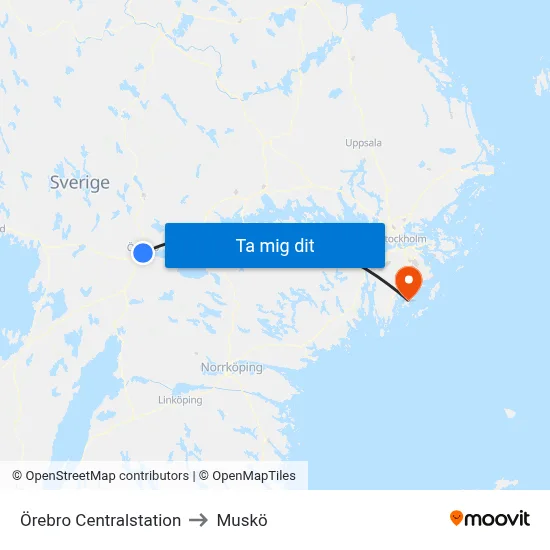 Örebro Centralstation to Muskö map