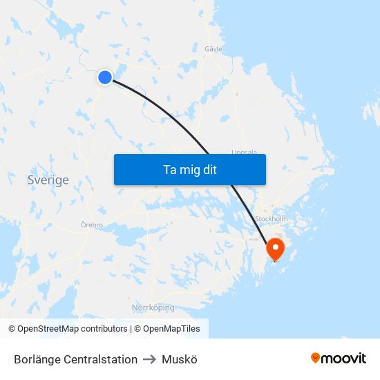 Borlänge Centralstation to Muskö map