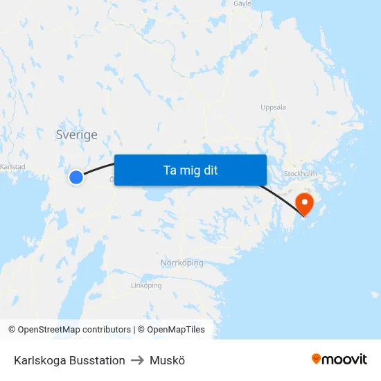 Karlskoga Busstation to Muskö map