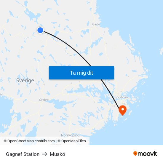 Gagnef Station to Muskö map