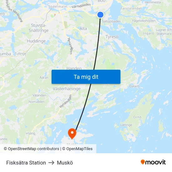 Fisksätra Station to Muskö map