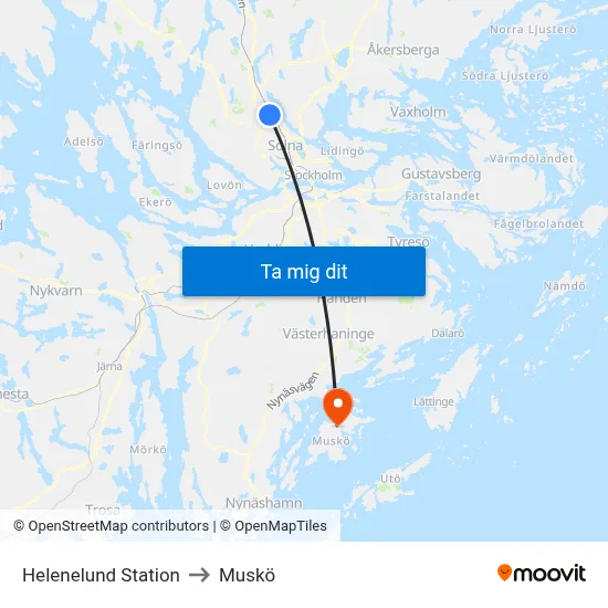 Helenelund Station to Muskö map