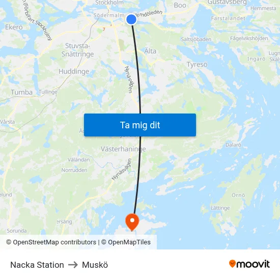 Nacka Station to Muskö map