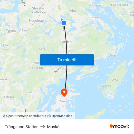 Trångsund Station to Muskö map