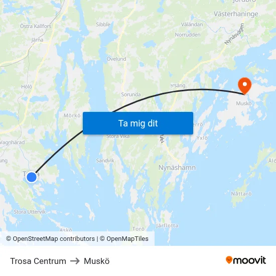 Trosa Centrum to Muskö map