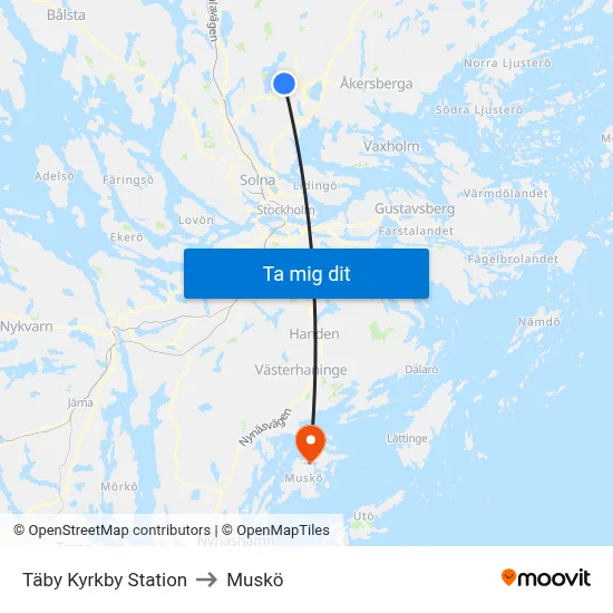Täby Kyrkby Station to Muskö map