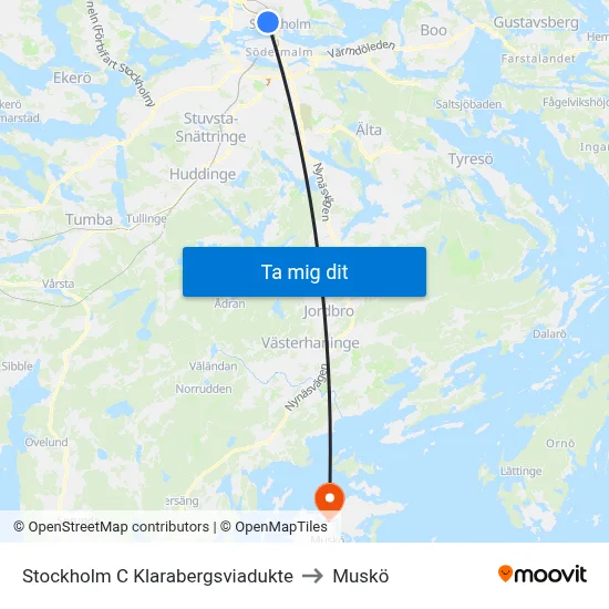 Stockholm C Klarabergsviadukte to Muskö map