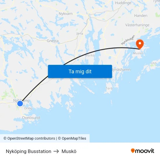 Nyköping Busstation to Muskö map