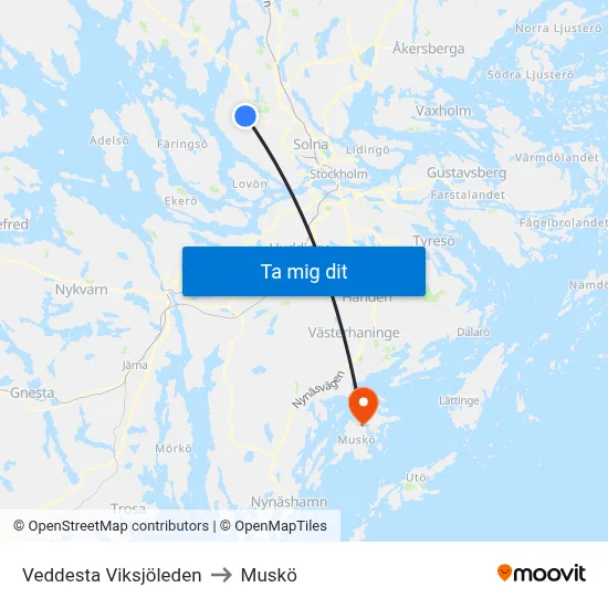 Veddesta Viksjöleden to Muskö map