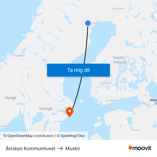 Älvsbyn Kommunhuset to Muskö map