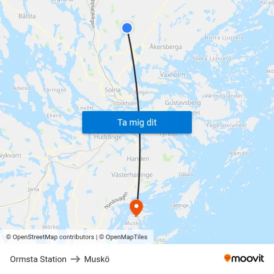 Ormsta Station to Muskö map