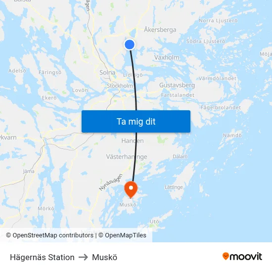 Hägernäs Station to Muskö map
