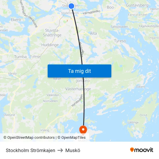 Stockholm Strömkajen to Muskö map