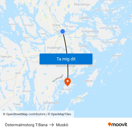 Östermalmstorg T-Bana to Muskö map