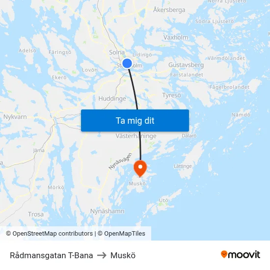 Rådmansgatan T-Bana to Muskö map