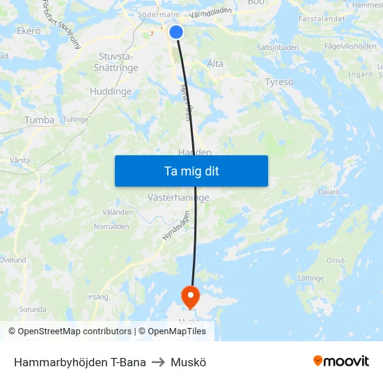 Hammarbyhöjden T-Bana to Muskö map