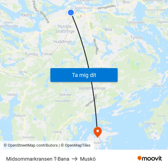 Midsommarkransen T-Bana to Muskö map