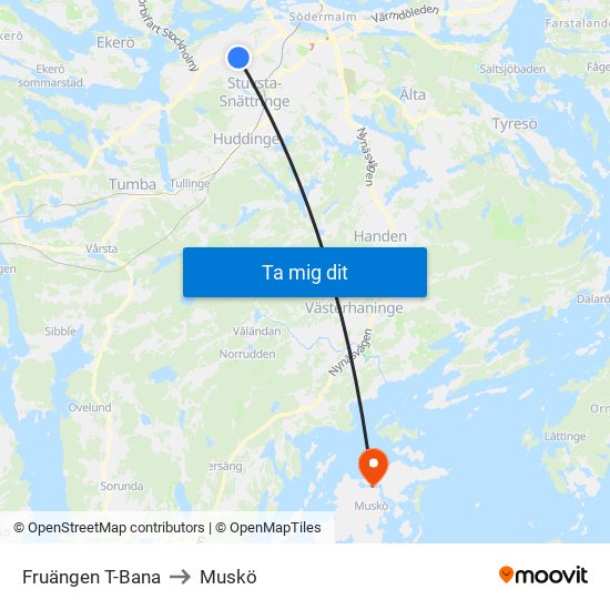 Fruängen T-Bana to Muskö map