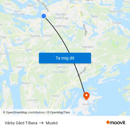 Vårby Gård T-Bana to Muskö map