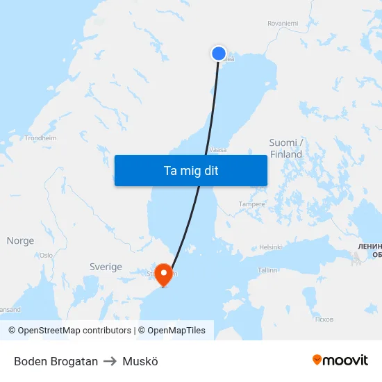Boden Brogatan to Muskö map