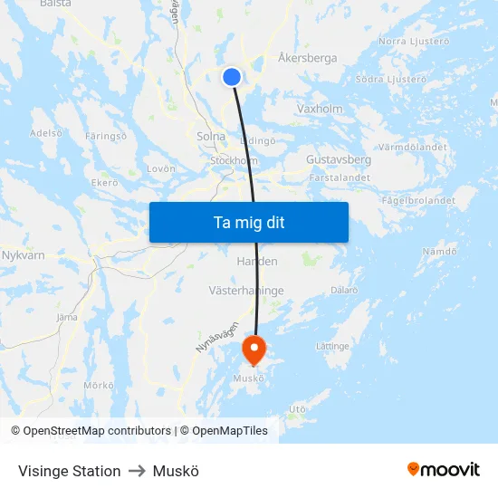 Visinge Station to Muskö map