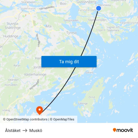 Ålstäket to Muskö map