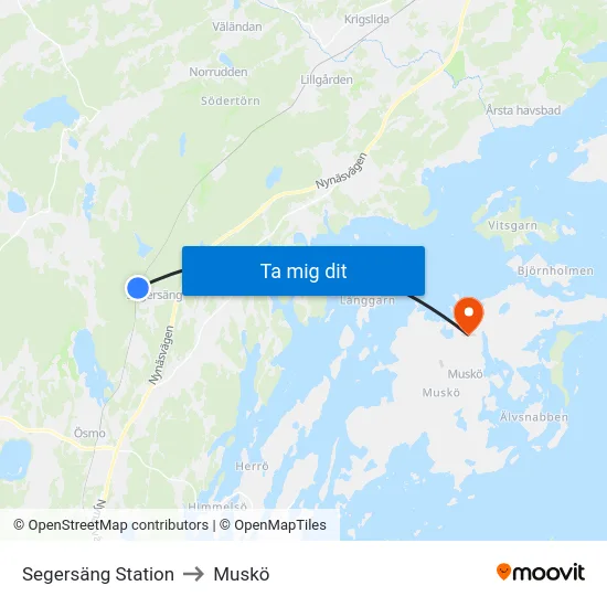 Segersäng Station to Muskö map