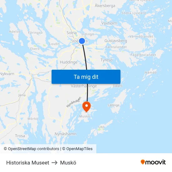 Historiska Museet to Muskö map