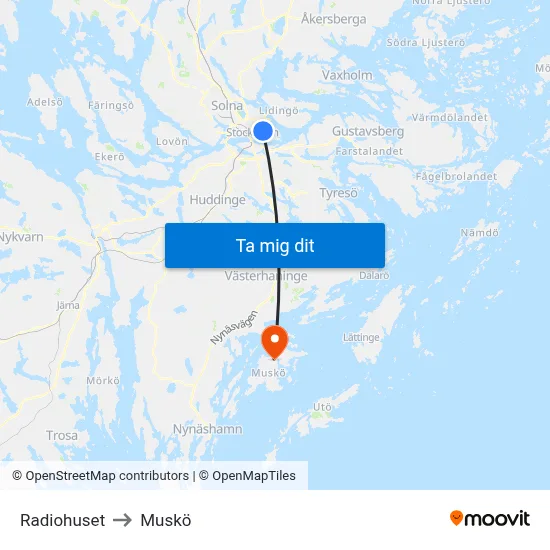 Radiohuset to Muskö map