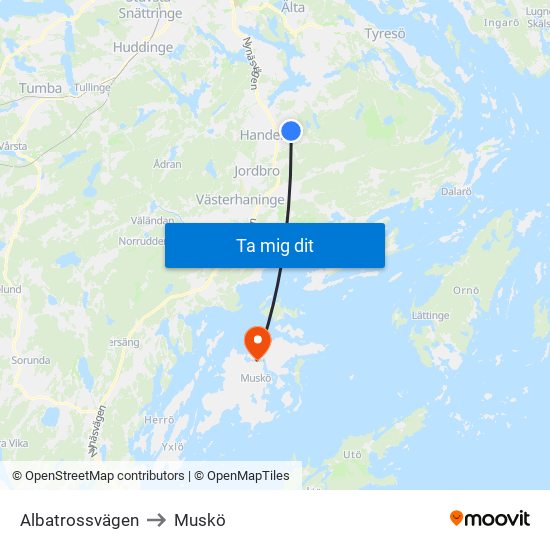 Albatrossvägen to Muskö map