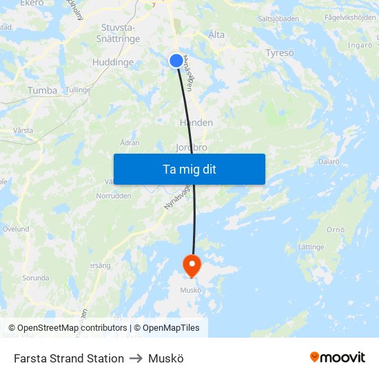 Farsta Strand Station to Muskö map