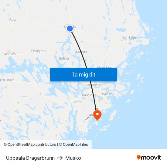 Uppsala Dragarbrunn to Muskö map