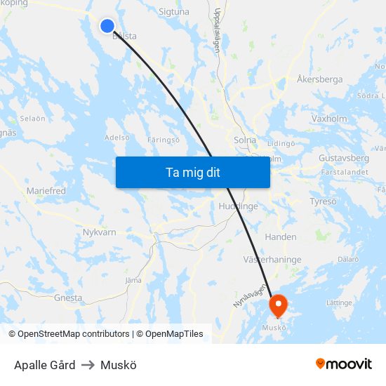 Apalle Gård to Muskö map