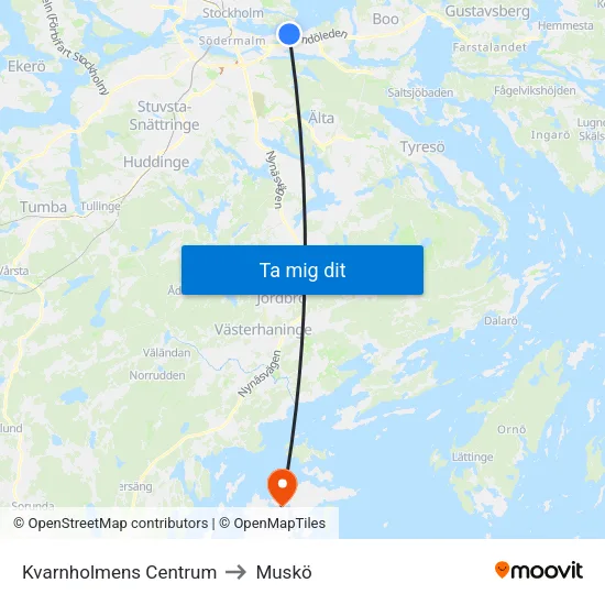 Kvarnholmens Centrum to Muskö map